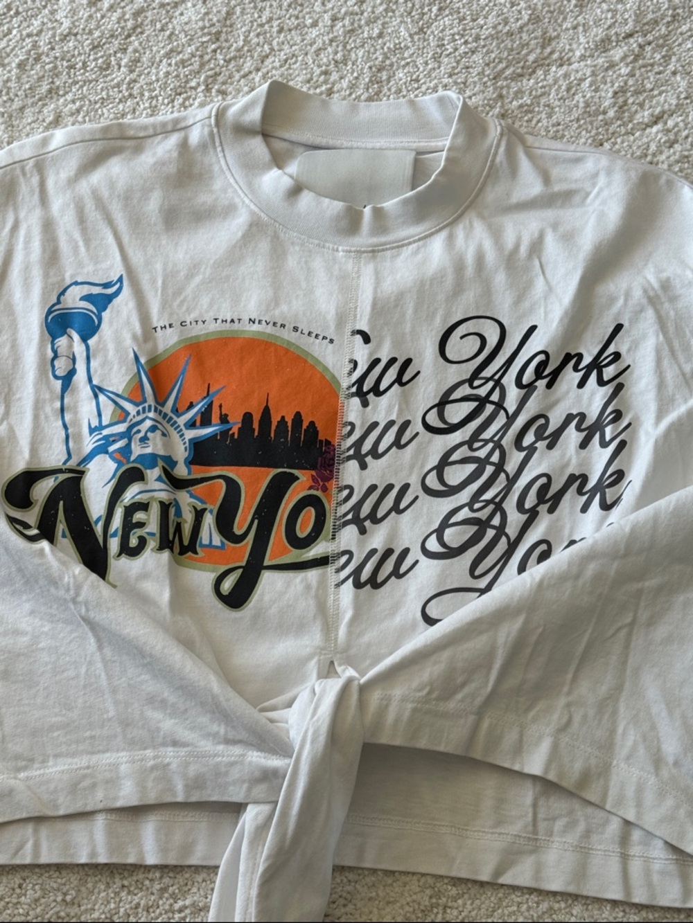 3.1 Phillip Lim We Are NY Graphic Print Crew Neck Wrap Front Tee Sz XS - Picture 10 of 11